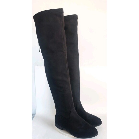 Dream Pair Thigh High Over The Knee Boots Size 8 Faux Suede Black Low Block Heel - Picture 3 of 16